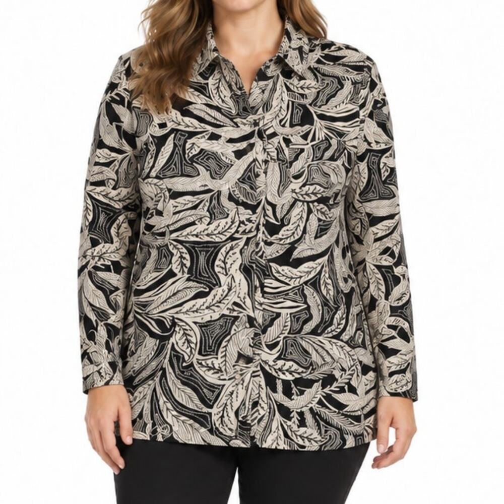 NWT Passports Johanna Linen Blend Tropical Blouse L